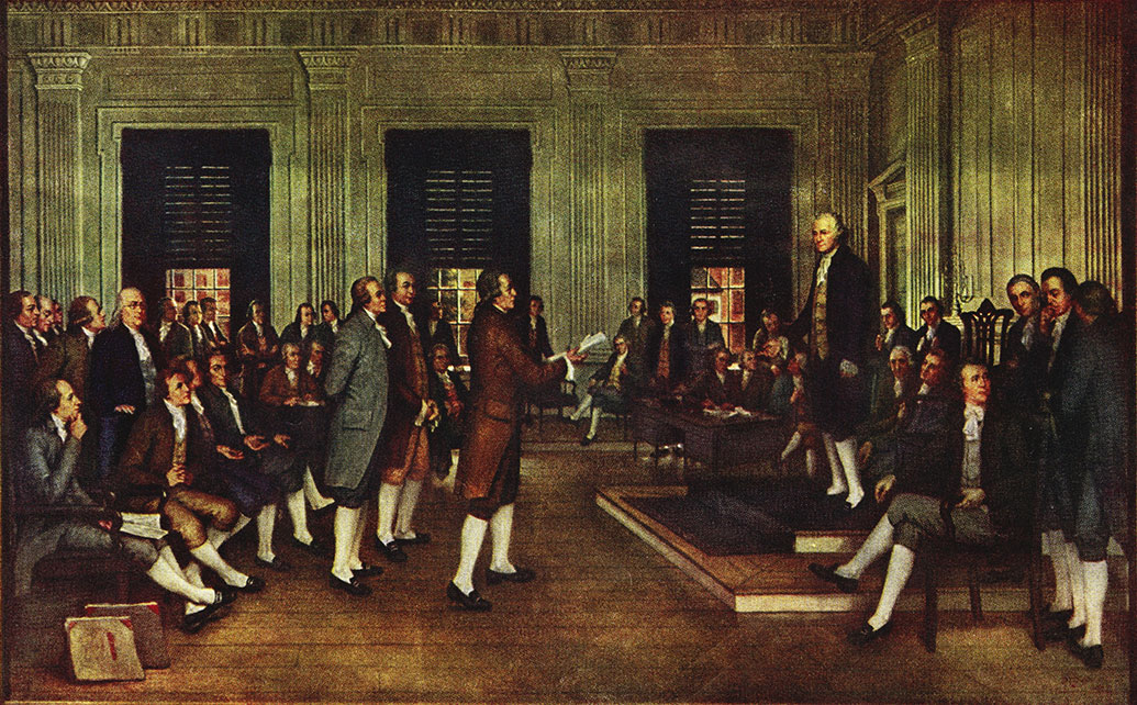 The Adoption of the U.S. Constitution in Congress at Independence Hall, Philadelphia, Sept. 17, 1787 by John H. Froehlich.